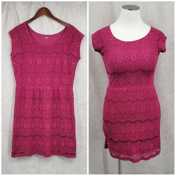 Garnet Hill Raspberry Pink Lace Dress Cap Sleeves Sheath Midi - Picture 14 of 14